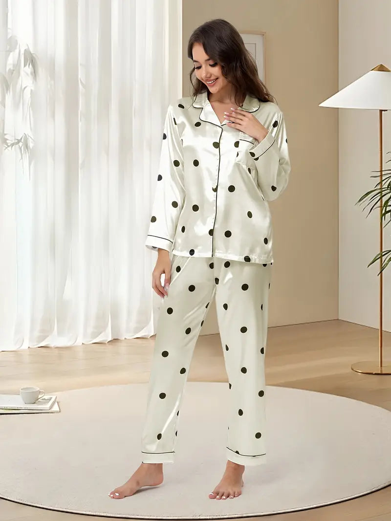 Delicate Dot Print Satin Lounge Set/sleep set Marquisa Store