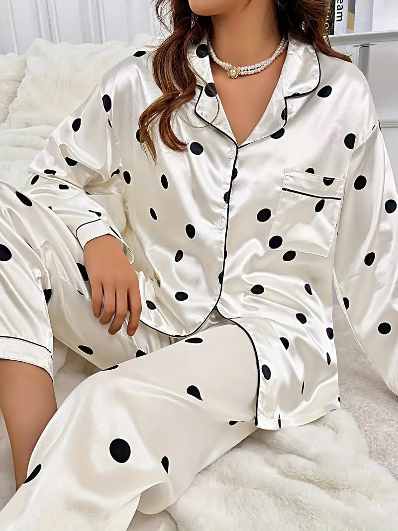 Delicate Dot Print Satin Lounge Set/sleep set Marquisa Store