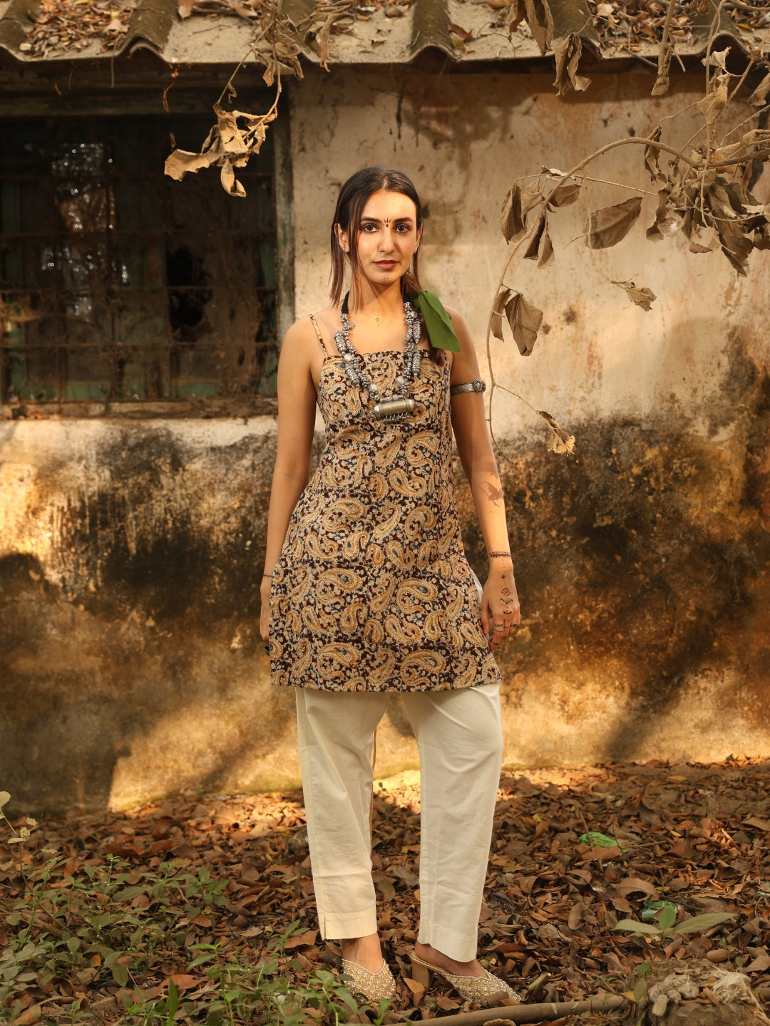Kalamkari Noodle Strap Corset Kurti NISHORAMA