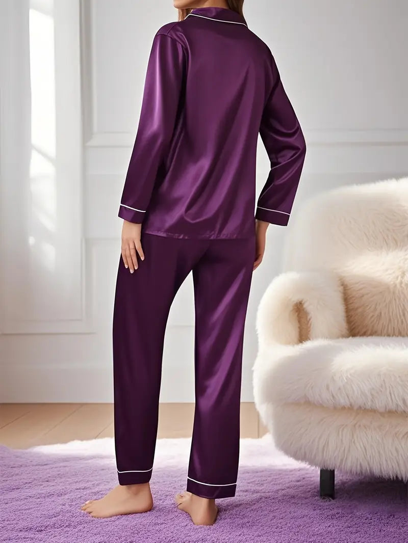 New Autumn Women's Pajama Set, Elegant Long-sleeved Shirt and Elastic Waist Pants