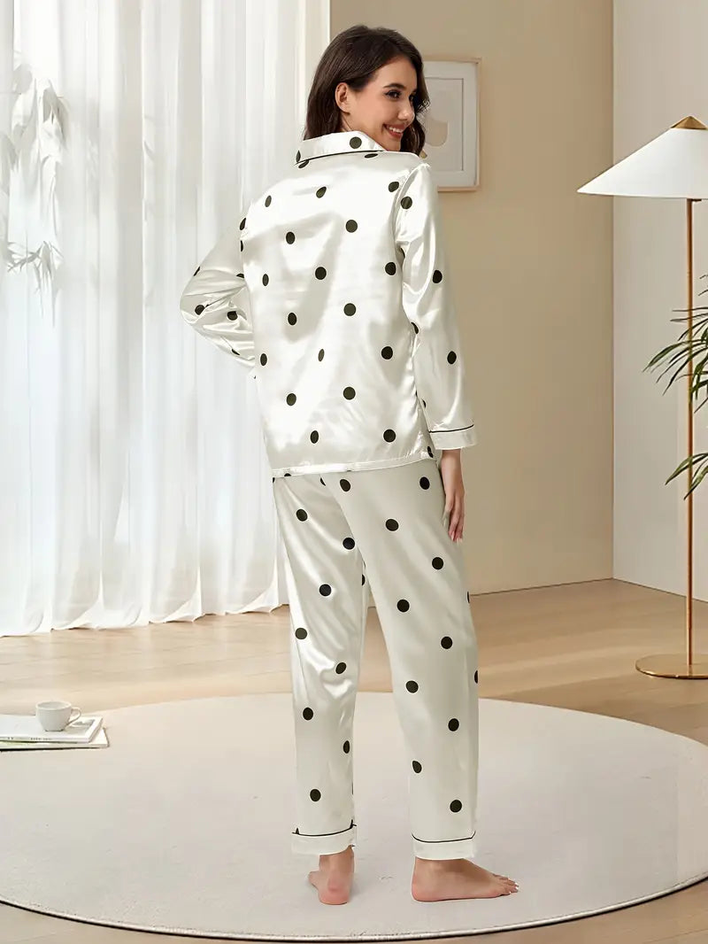 Delicate Dot Print Satin Lounge Set/sleep set Marquisa Store