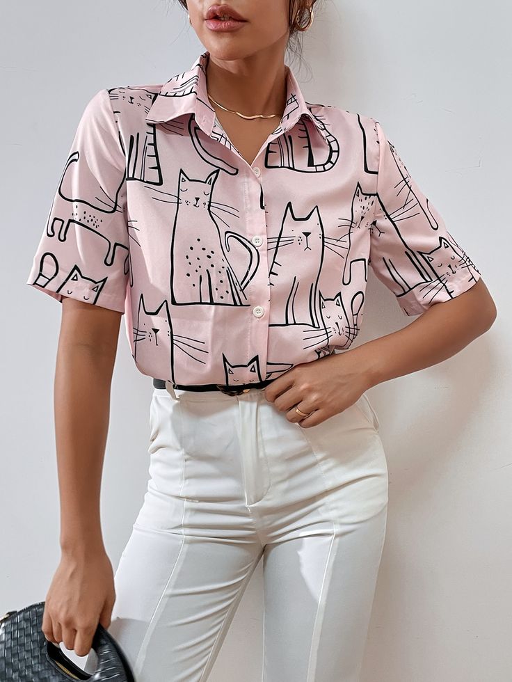 Cartoon Graphic Button Front Blouse Marquisa