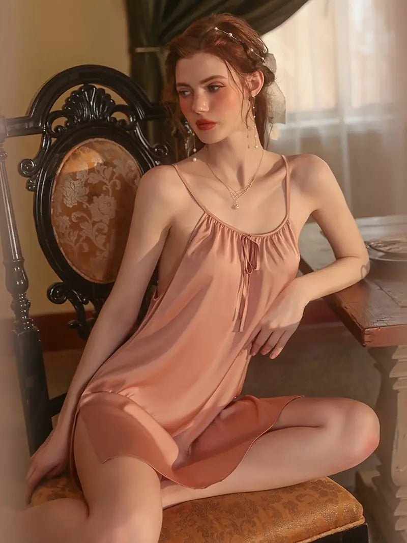Tie Front Round Neck Criss Cross Backless Slip Dress Marquisa