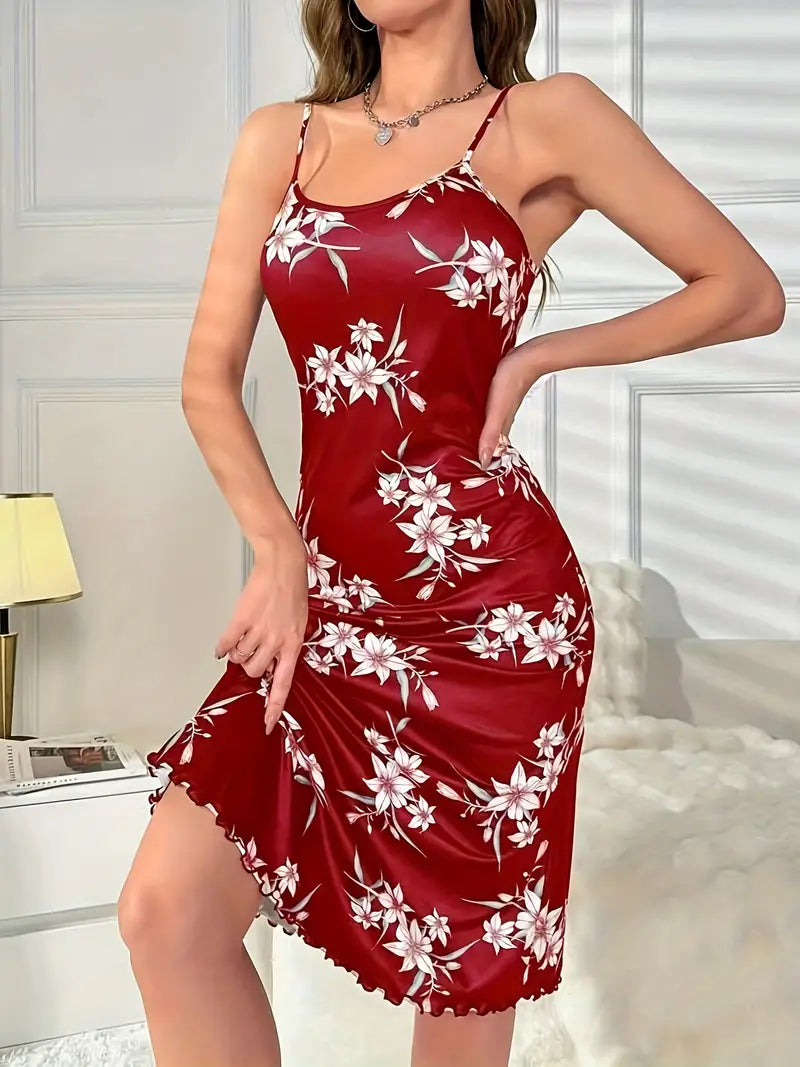 Maroon Floral Print Midi Slip Dress For woman Marquisa
