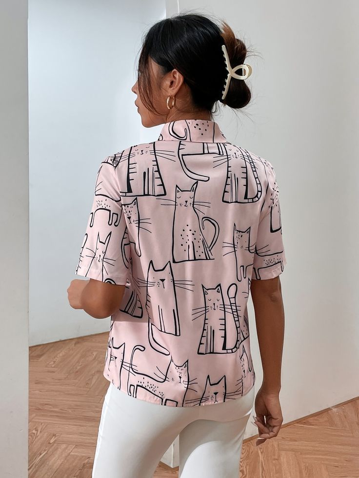 Cartoon Graphic Button Front Blouse Marquisa