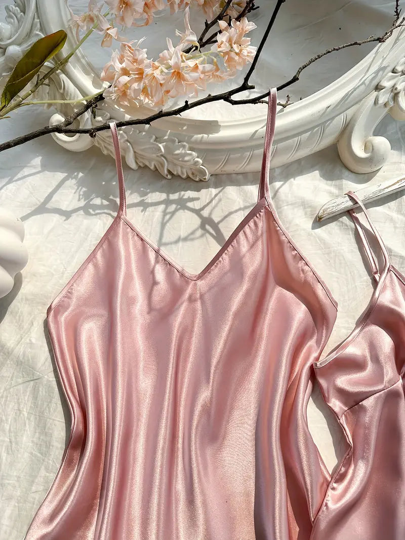 V Neck one piece with Cami Top & Shorts Sleep dress, pajama set 3 pcs