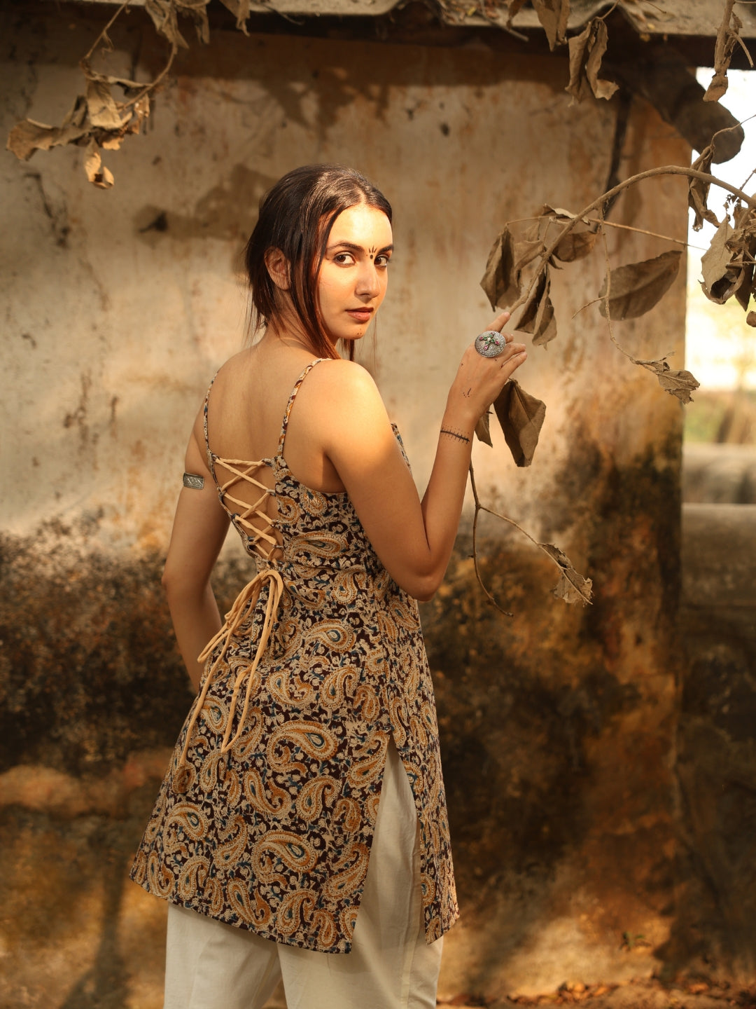 Kalamkari Noodle Strap Corset Kurti NISHORAMA