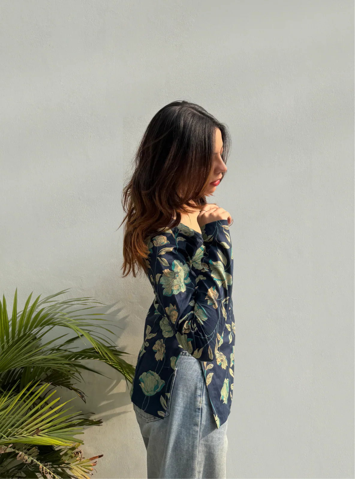 Women's Navy Blue Blossom Print Kurti