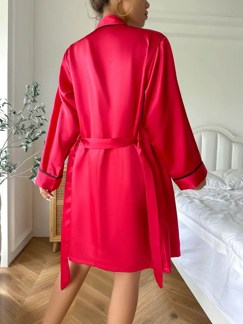 Long Sleeve Belted Robe & pajama - Top & Shorts Sleep set 3pcs