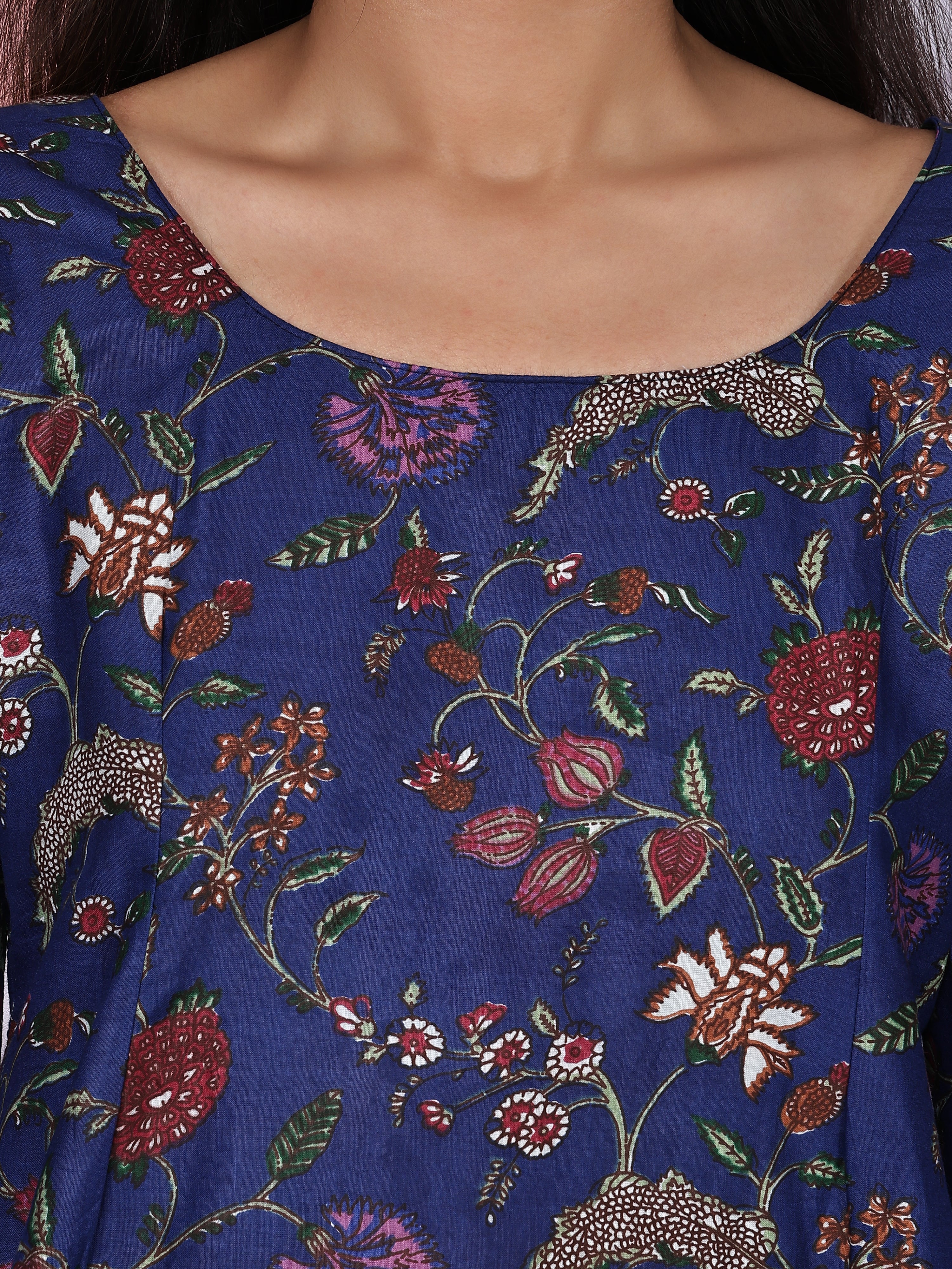 Royal Blue Floral Printed Pure Cotton Tunic