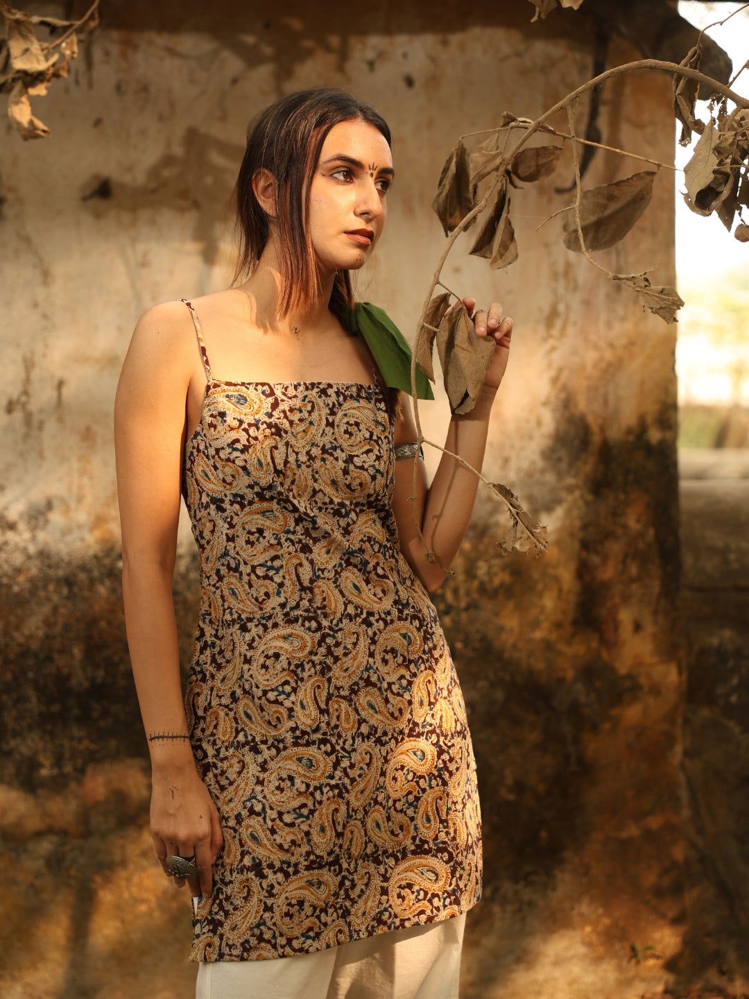 Kalamkari Noodle Strap Corset Kurti NISHORAMA