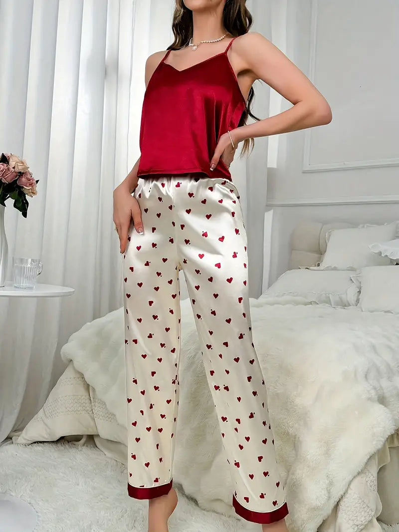 Women's Floral Print Satin Elegant Pajama Set