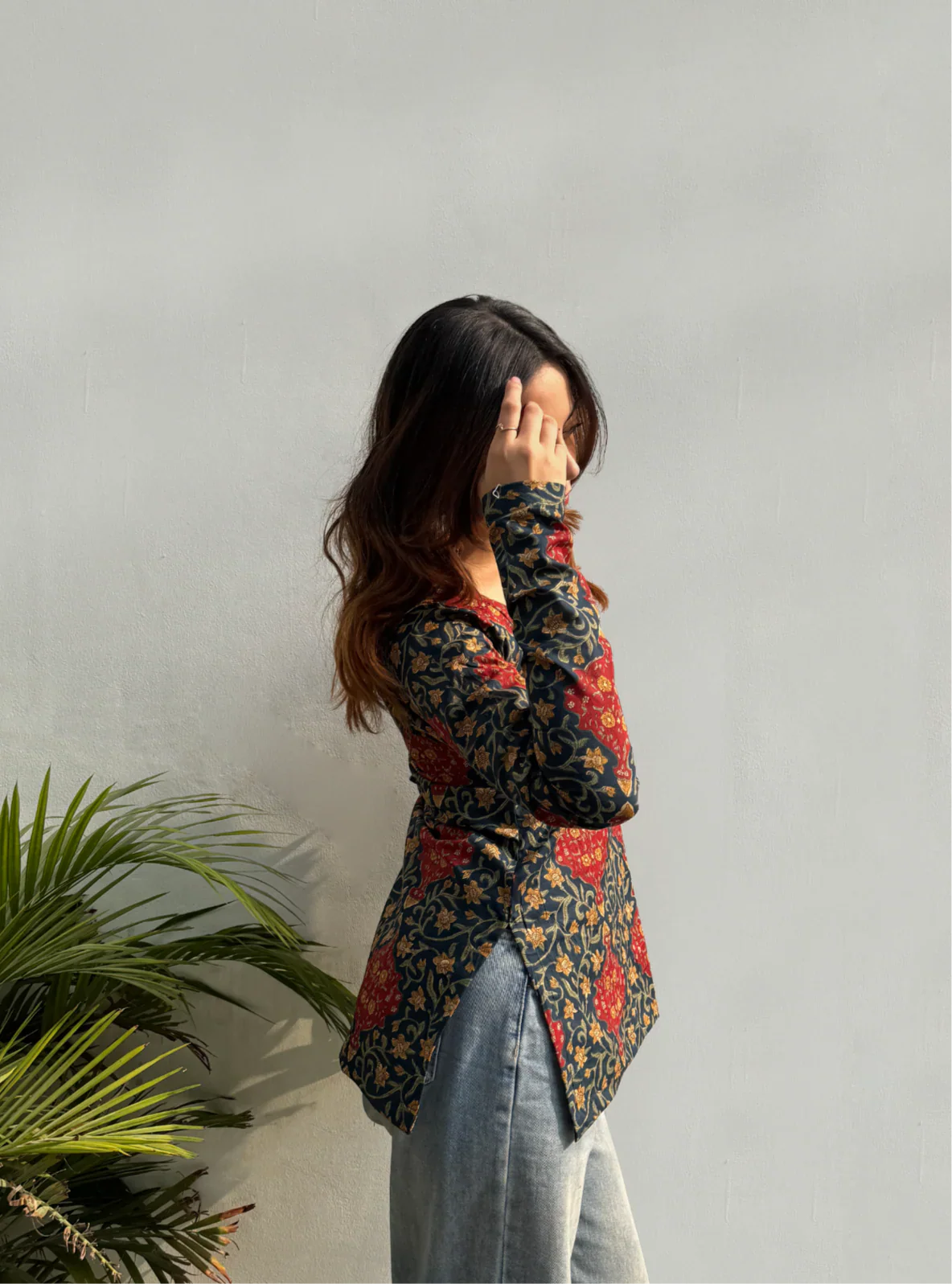 Women Blue Esthetic Flower Print  Kurti