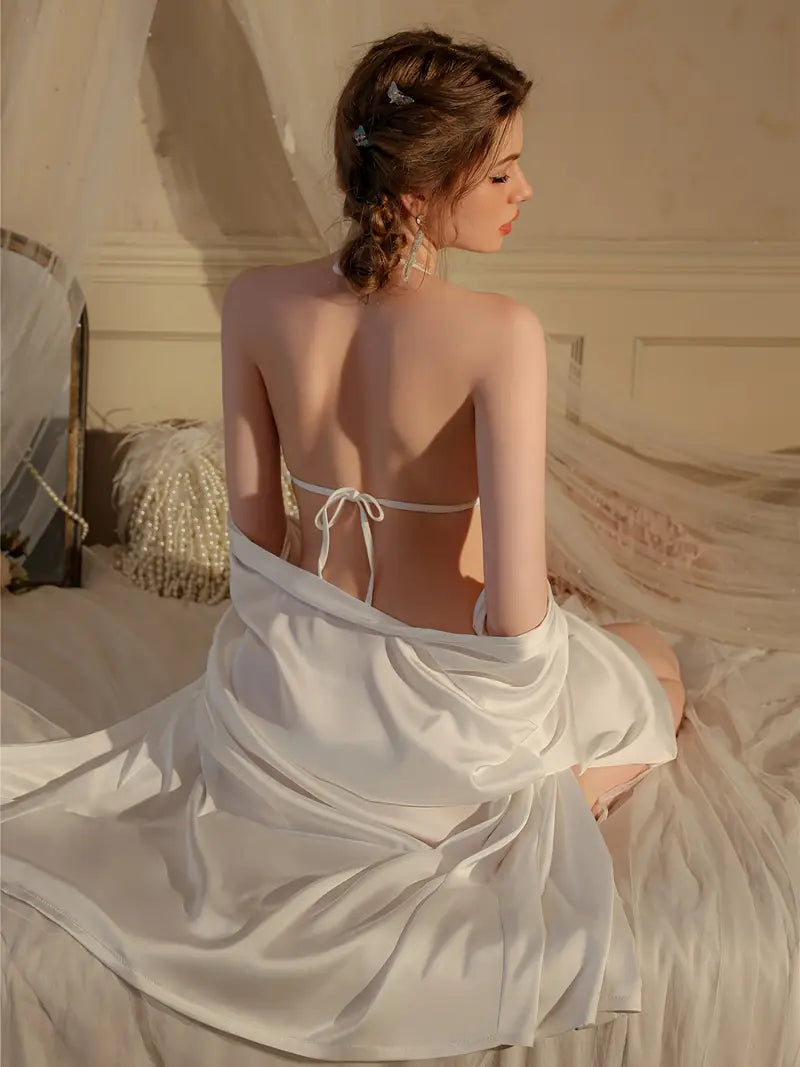 White color Short Sleeve Belted Robe Marquisa