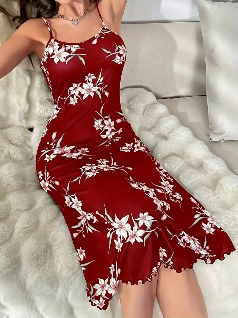 Maroon Floral Print Midi Slip Dress For woman Marquisa