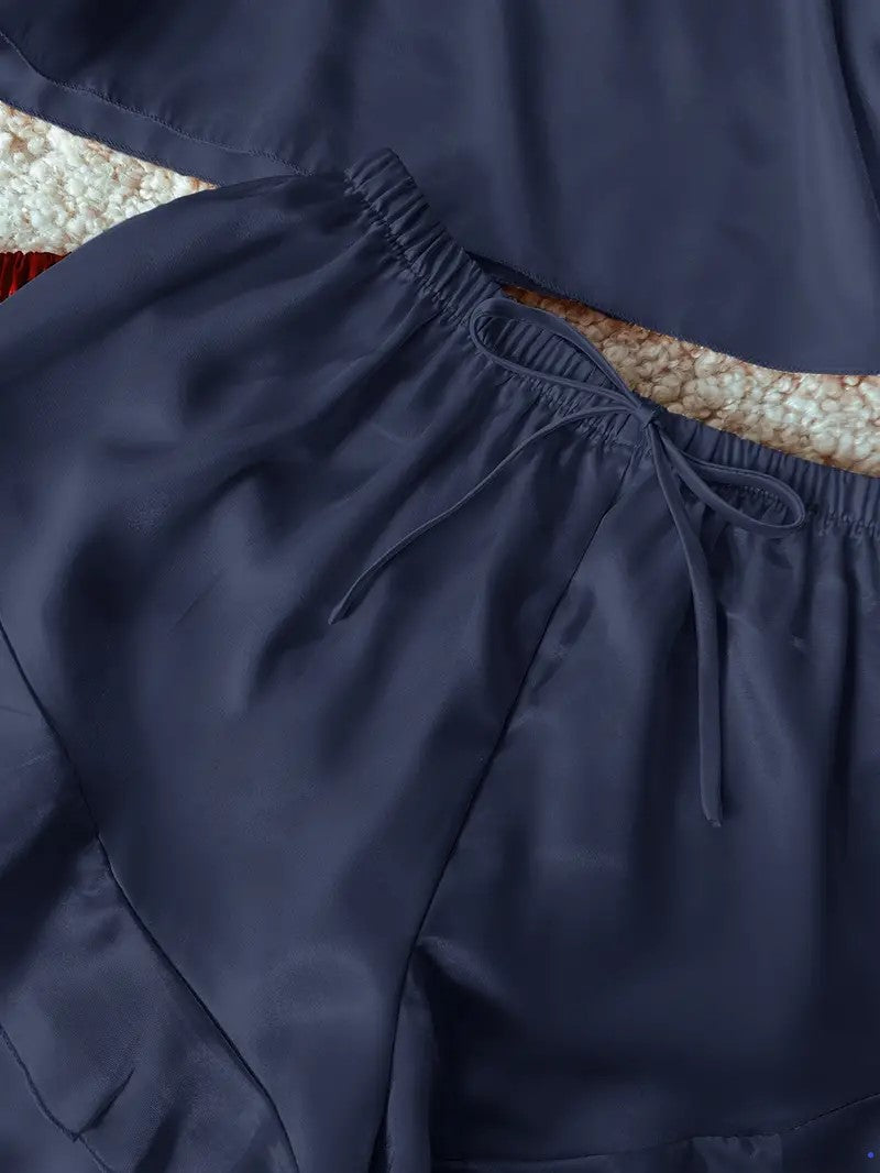 Long Sleeve Belted Robe & Pajama - Top & Shorts Sleep set 3pcs