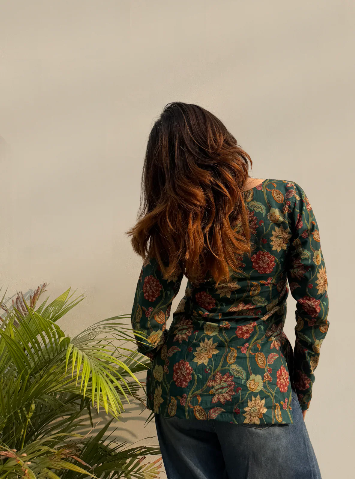 Women Green Flower Short Kurti