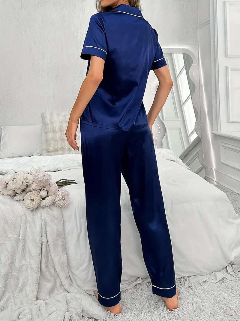 New Autumn Women's Pajama Set, Elegant Long-sleeved Shirt and Elastic Waist Pants