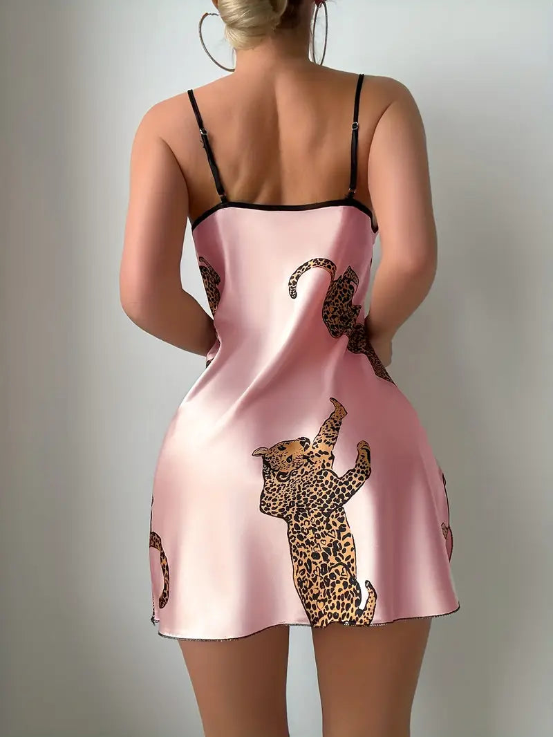 Satin Nightgown - Leopard Print Sleepshirt for Women