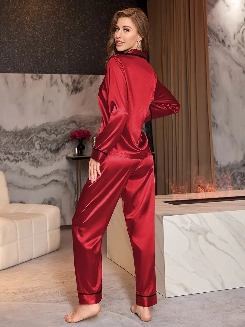 New Autumn Women's Pajama Set, Elegant Long-sleeved Shirt and Elastic Waist Pants