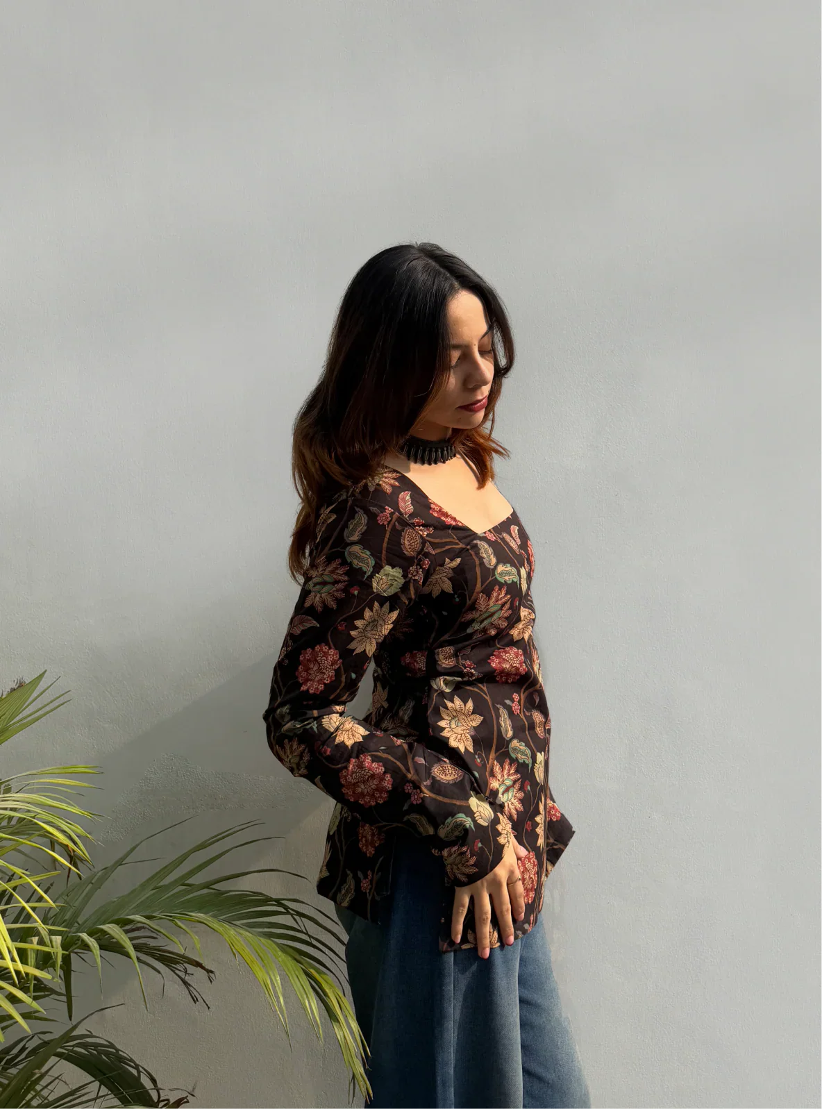 Women Black Floral Short kurti