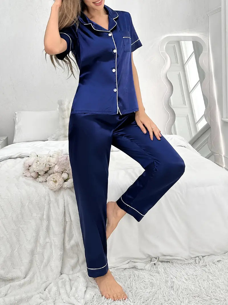 New Autumn Women's Pajama Set, Elegant Long-sleeved Shirt and Elastic Waist Pants