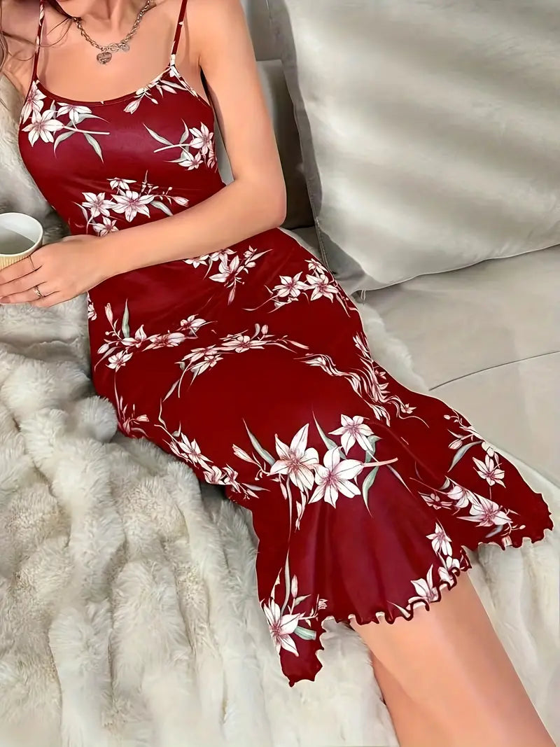 Maroon Floral Print Midi Slip Dress For woman Marquisa