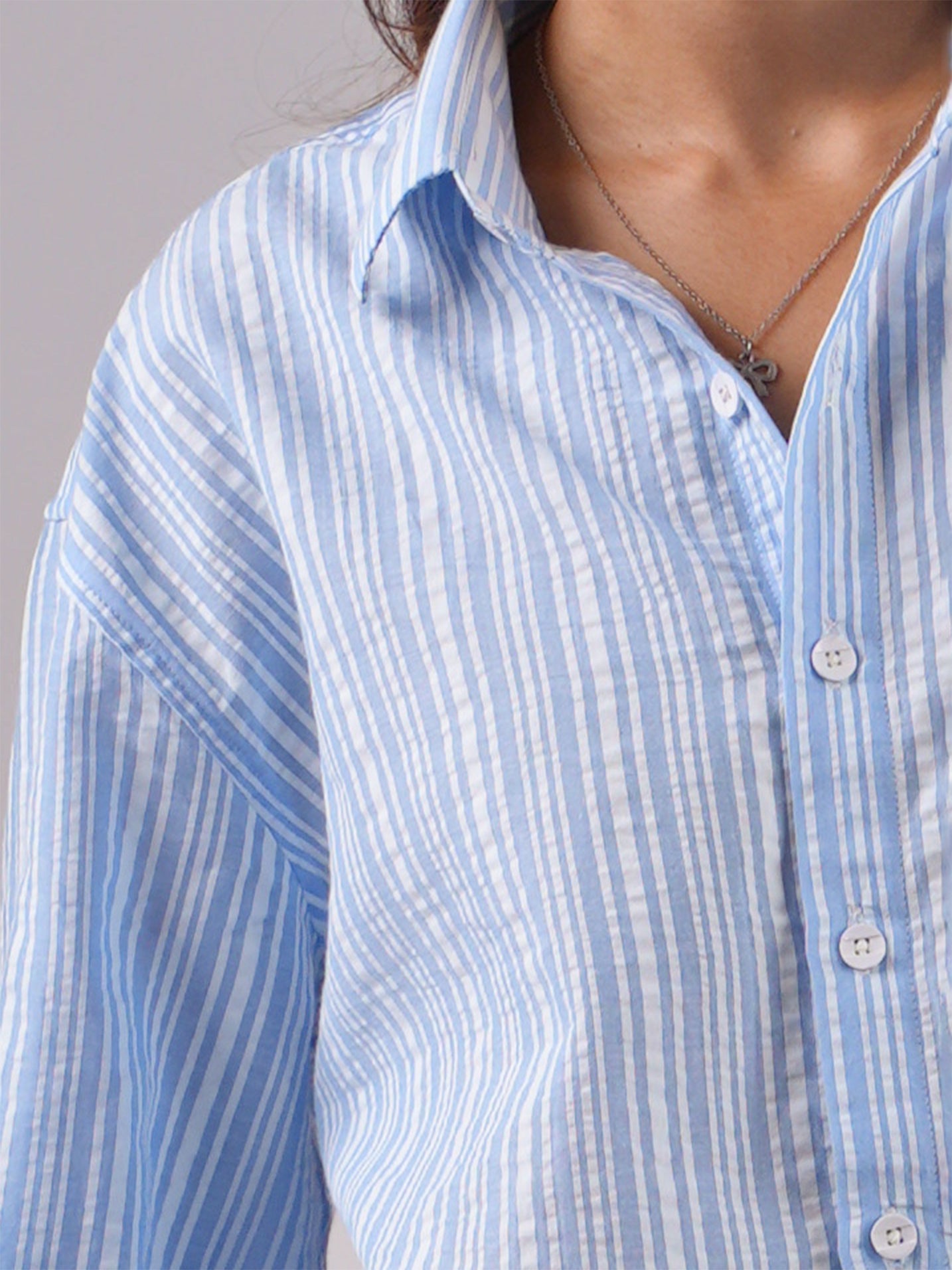 Oversized Striped Crop Shirt NISHORAMA