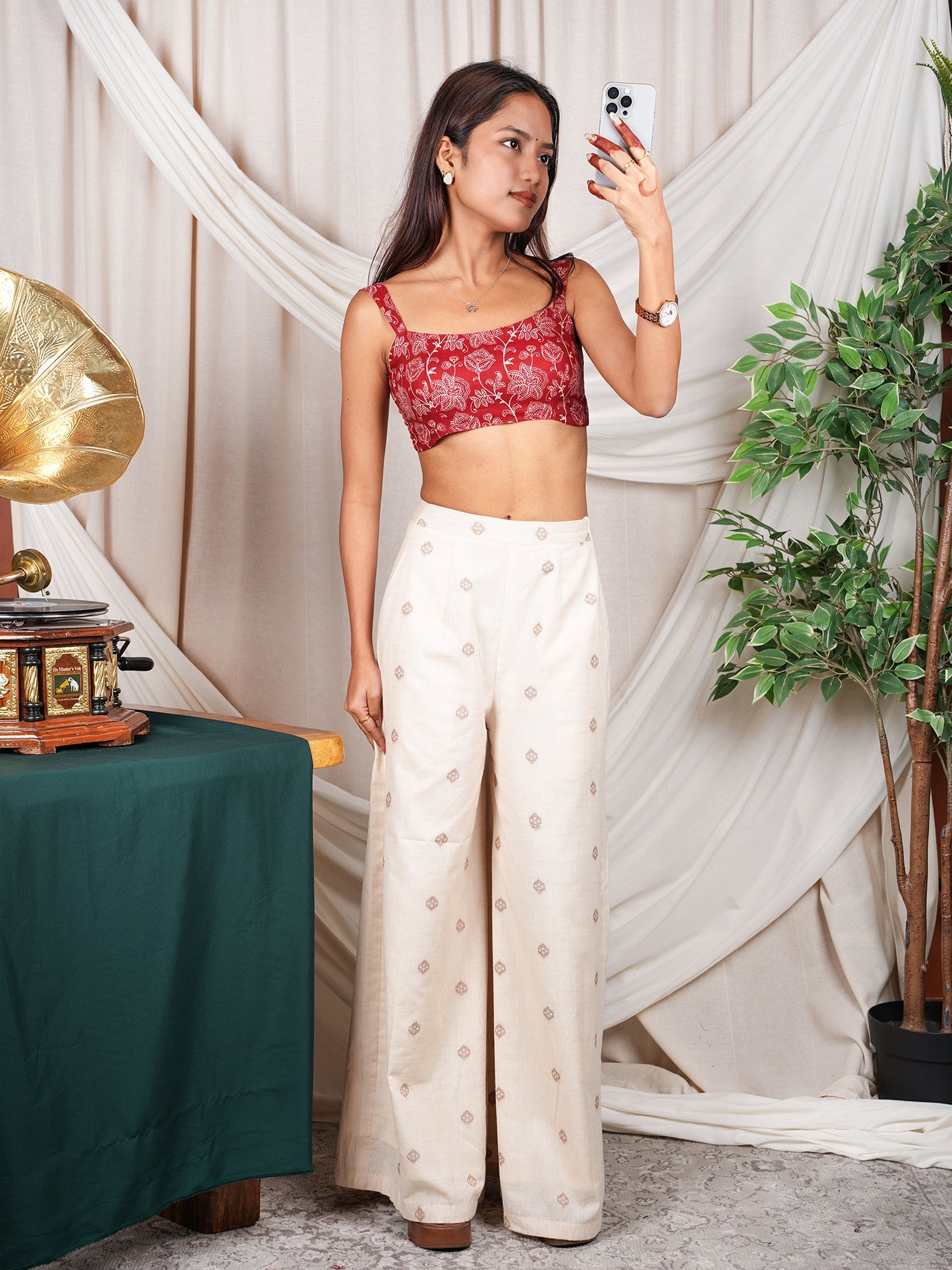 Ahiliya Printed Top with Wide Leg Pants set NISHORAMA