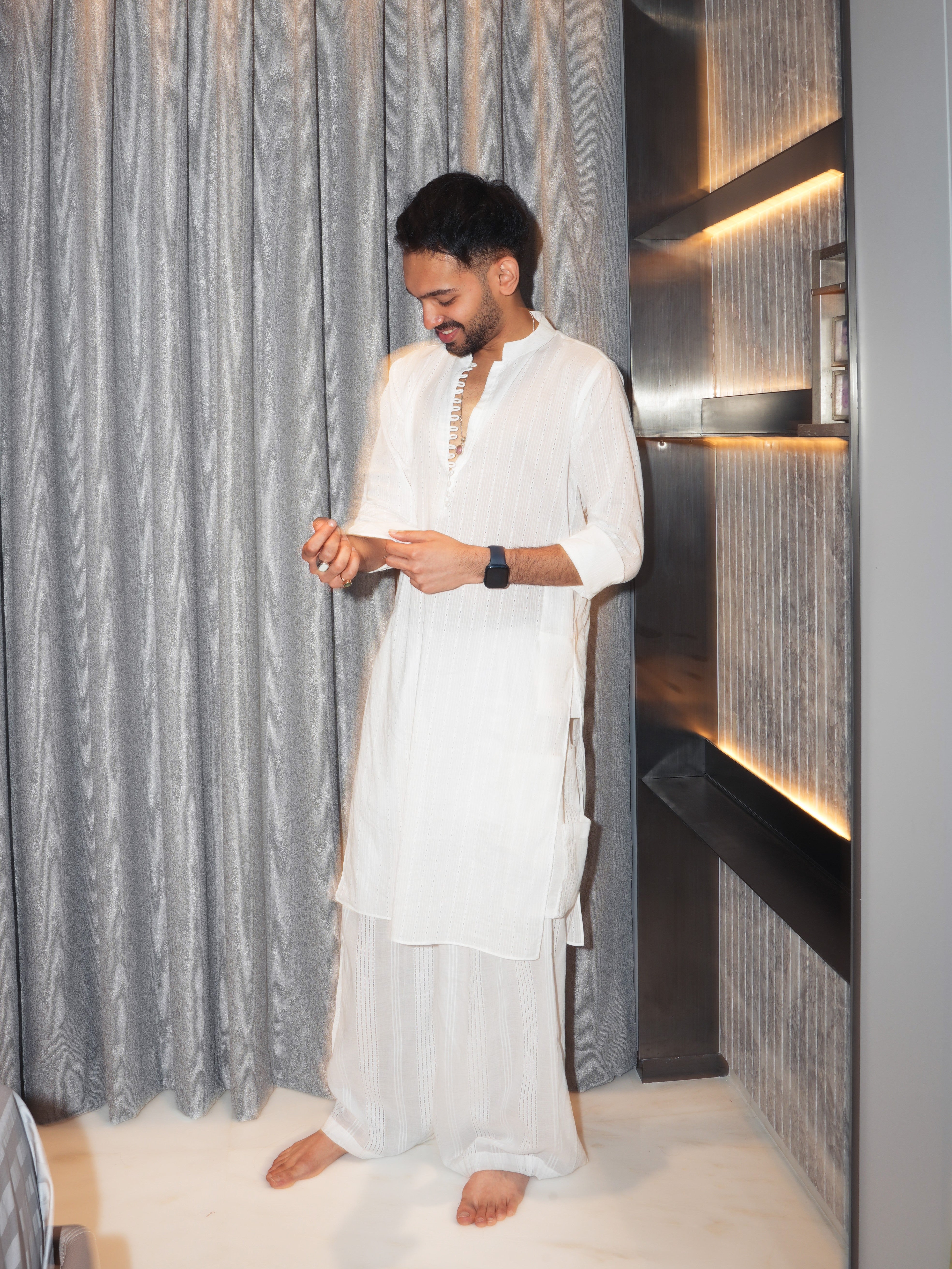 Karam White Jacquard Long Kurta NISHORAMA