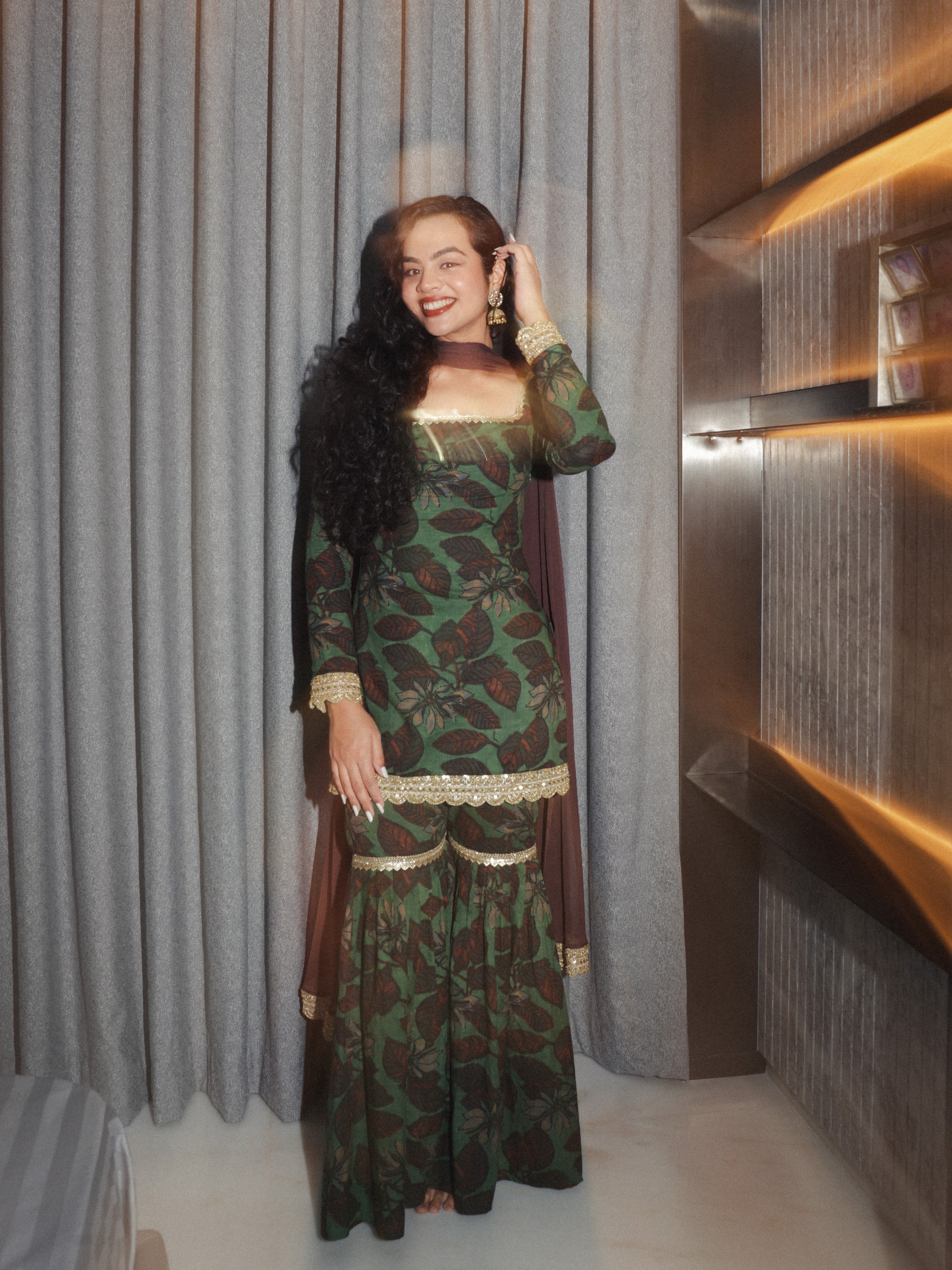 Meherzeen Sleeved Corset Kurti Sharara Set NISHORAMA