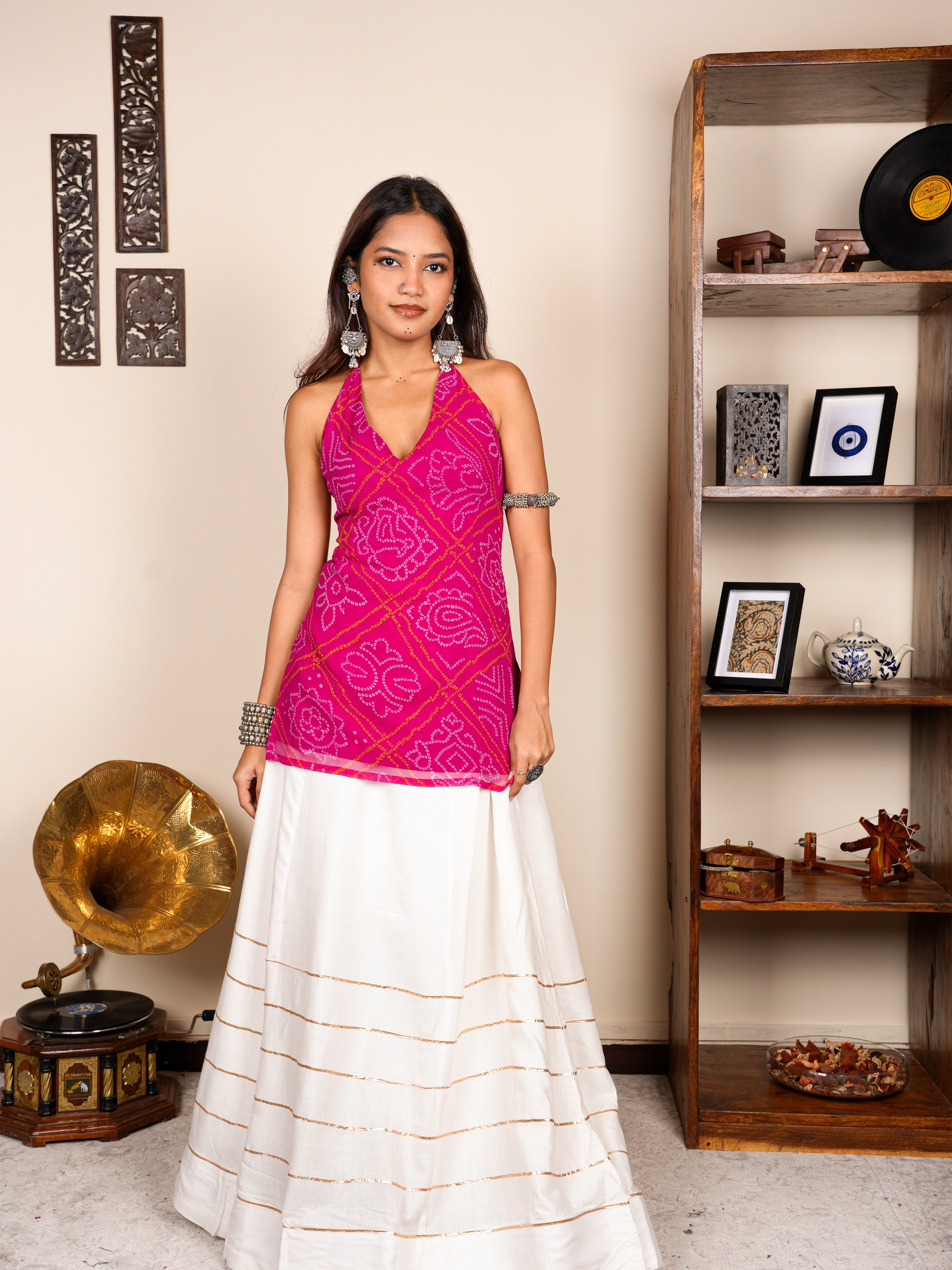 Rang Bandhani Halter Neck Corset Kurti NISHORAMA
