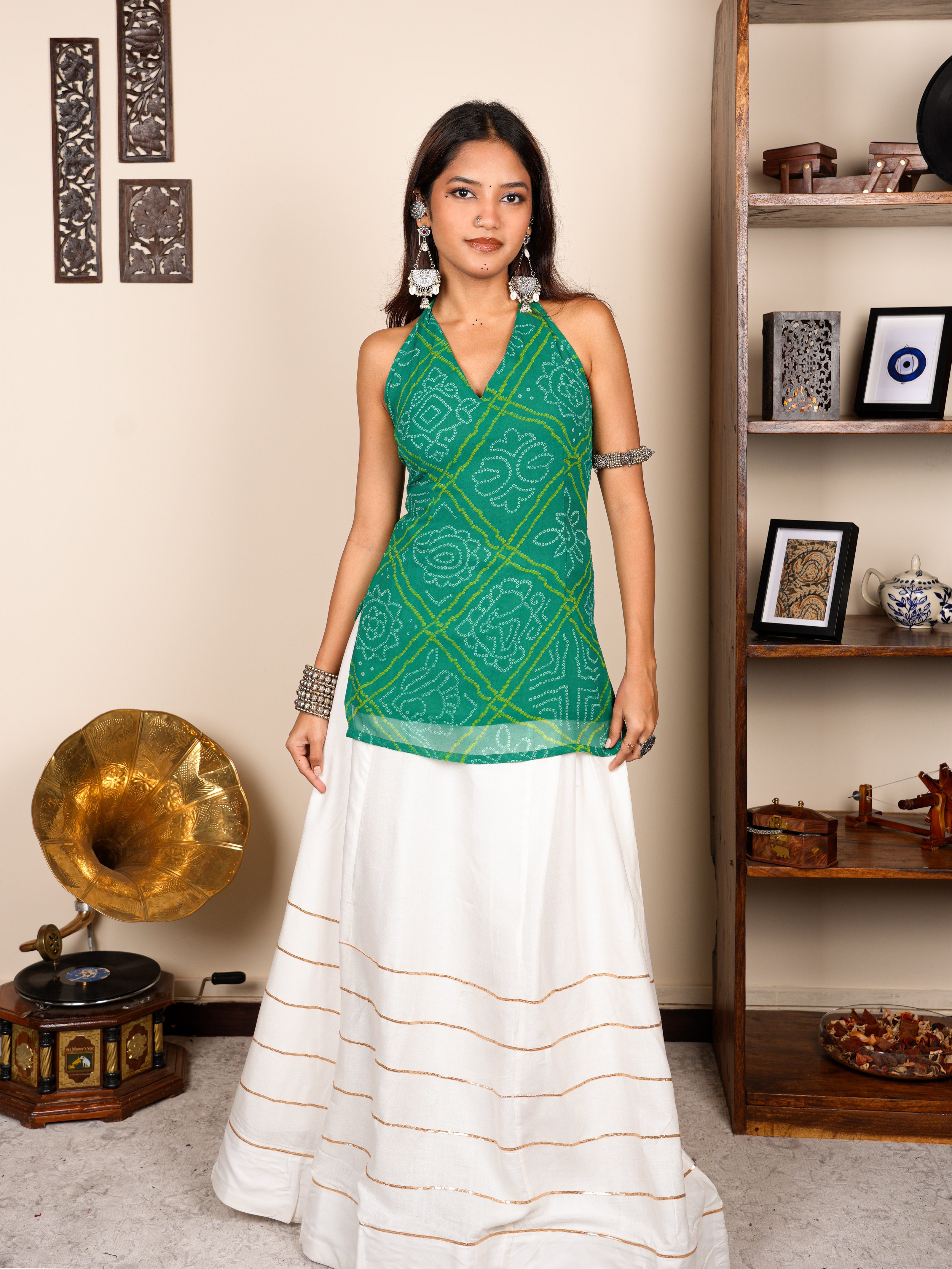 Leela Bandhani Halter Neck Corset Kurti NISHORAMA