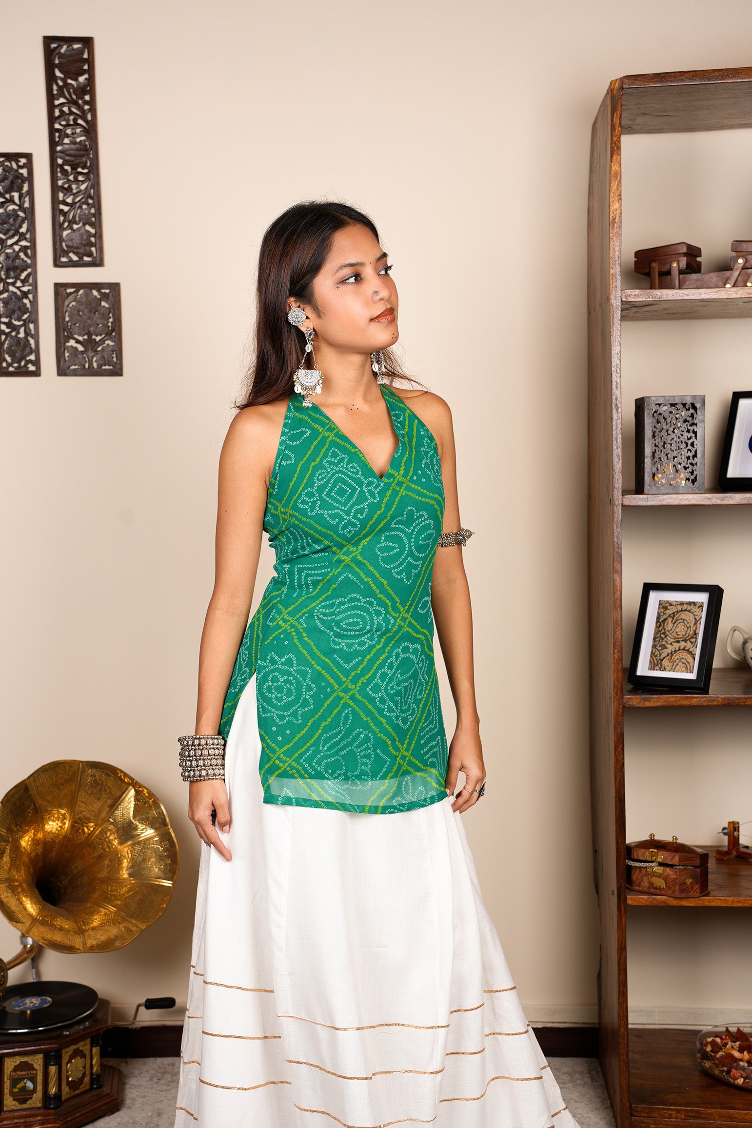 Leela Bandhani Halter Neck Corset Kurti NISHORAMA