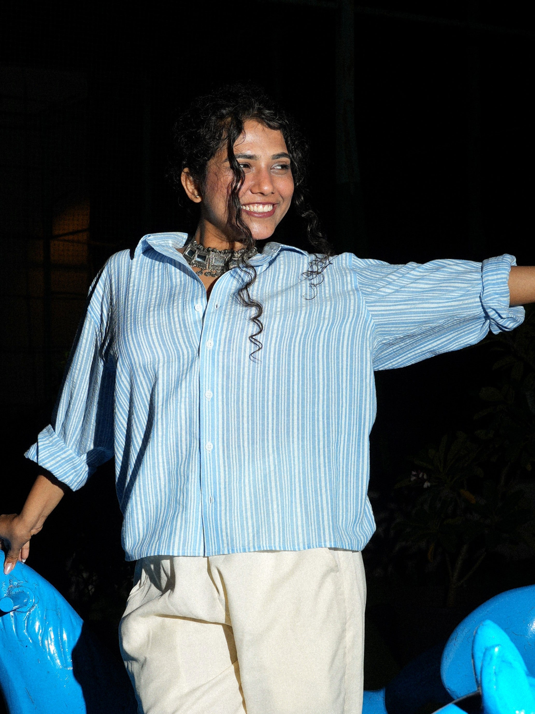 Oversized Striped Crop Shirt NISHORAMA
