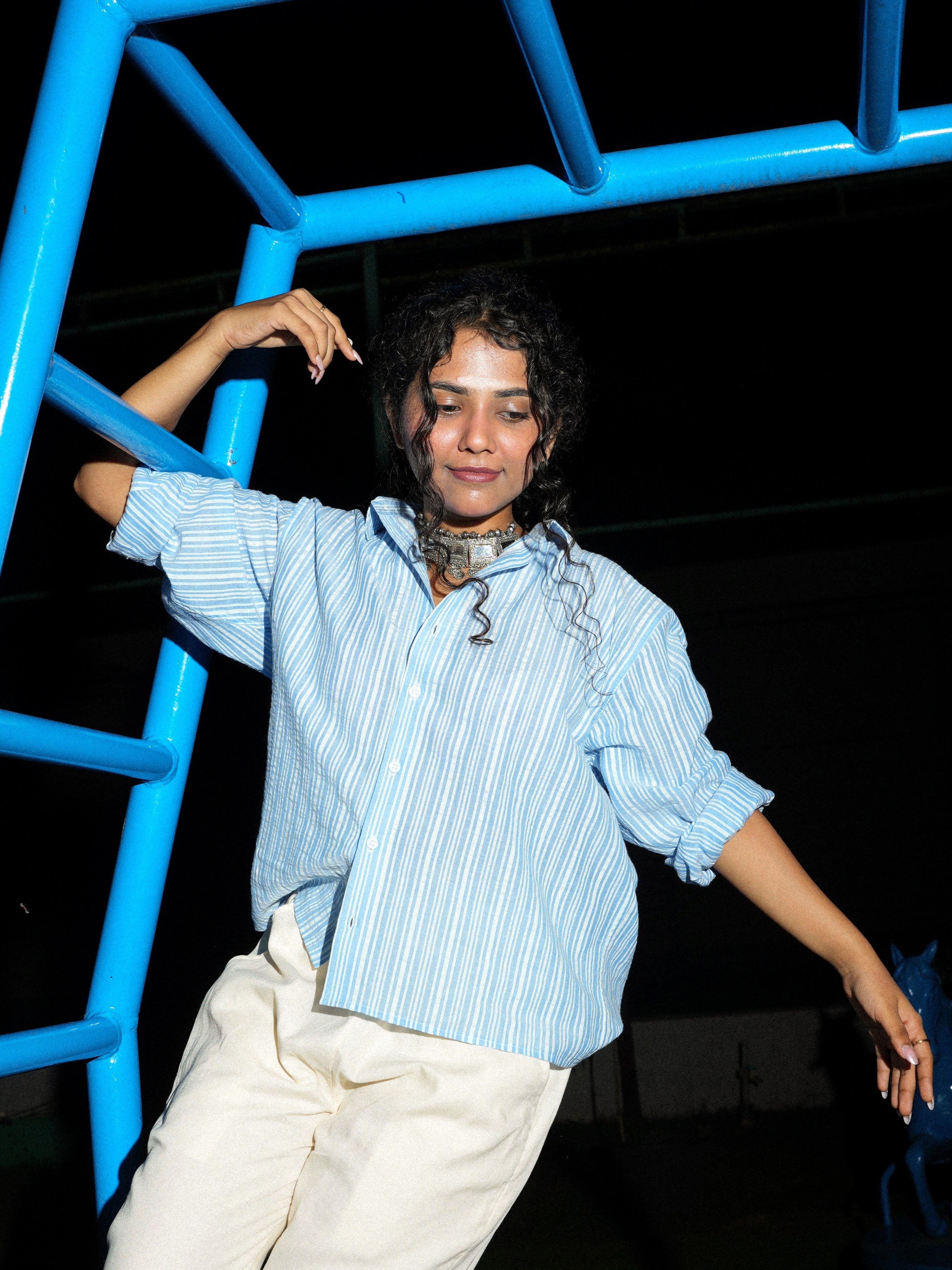 Oversized Striped Crop Shirt NISHORAMA