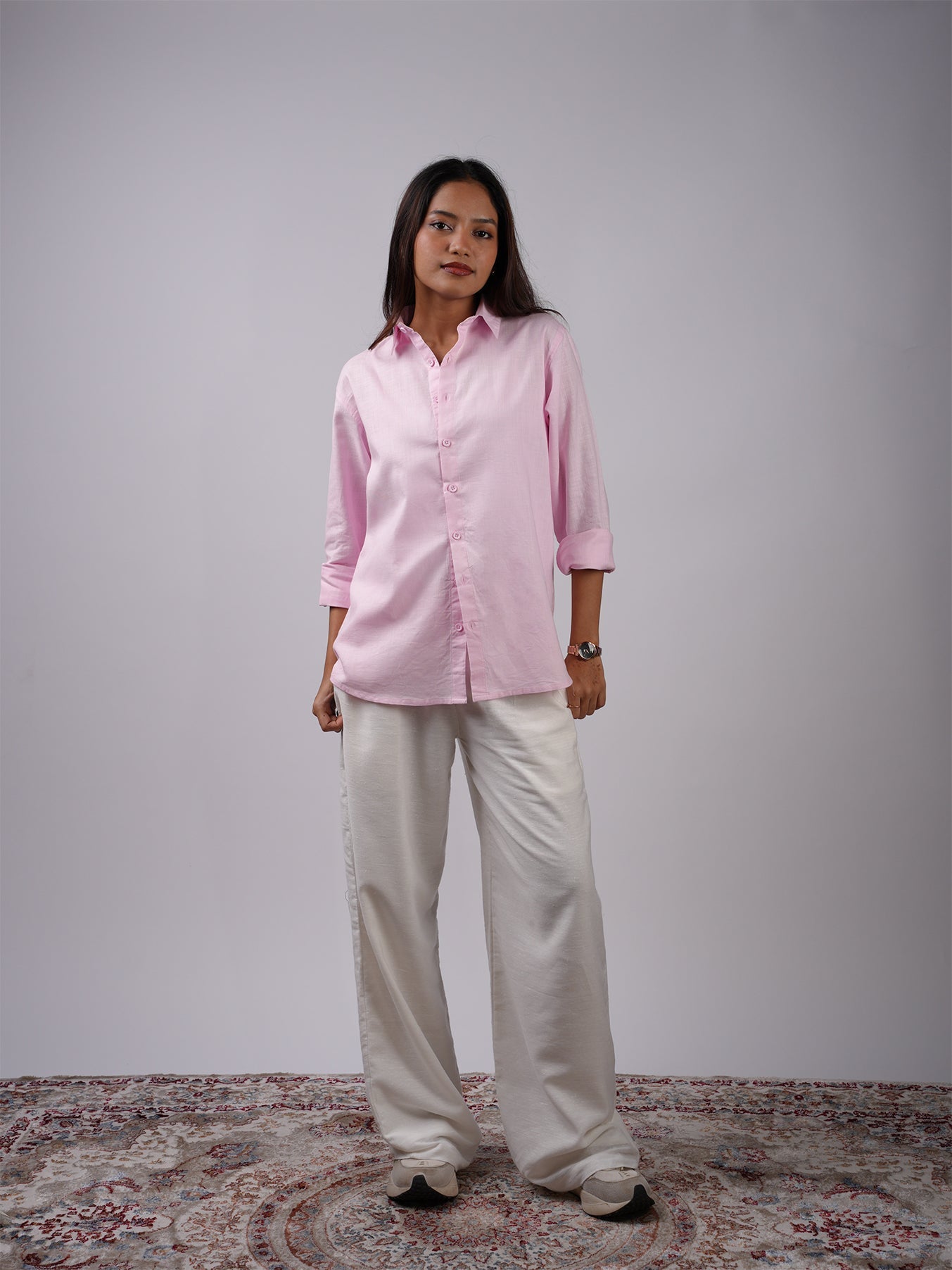 Oversized Pink Linen Shirt NISHORAMA