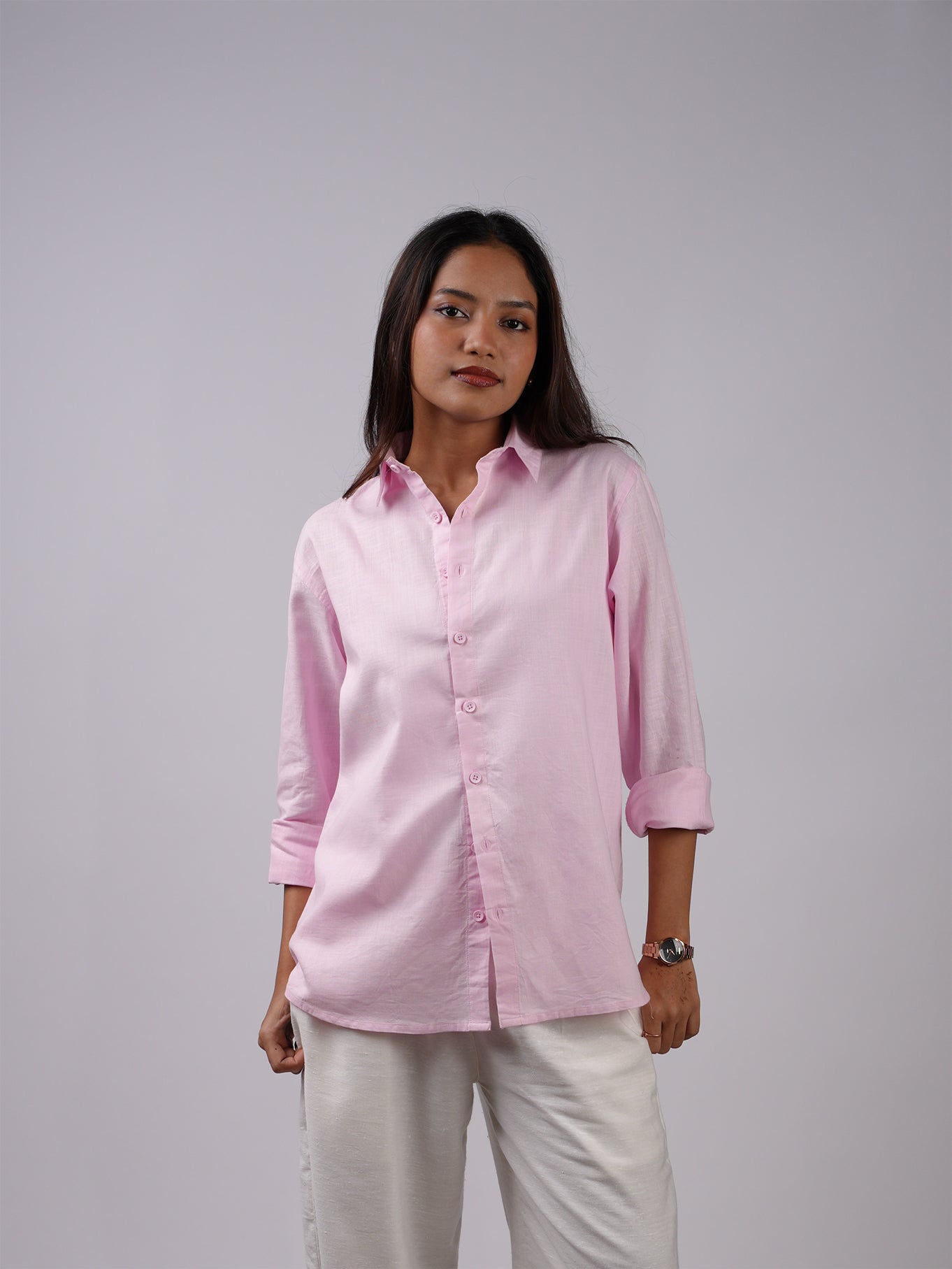 Oversized Pink Linen Shirt NISHORAMA