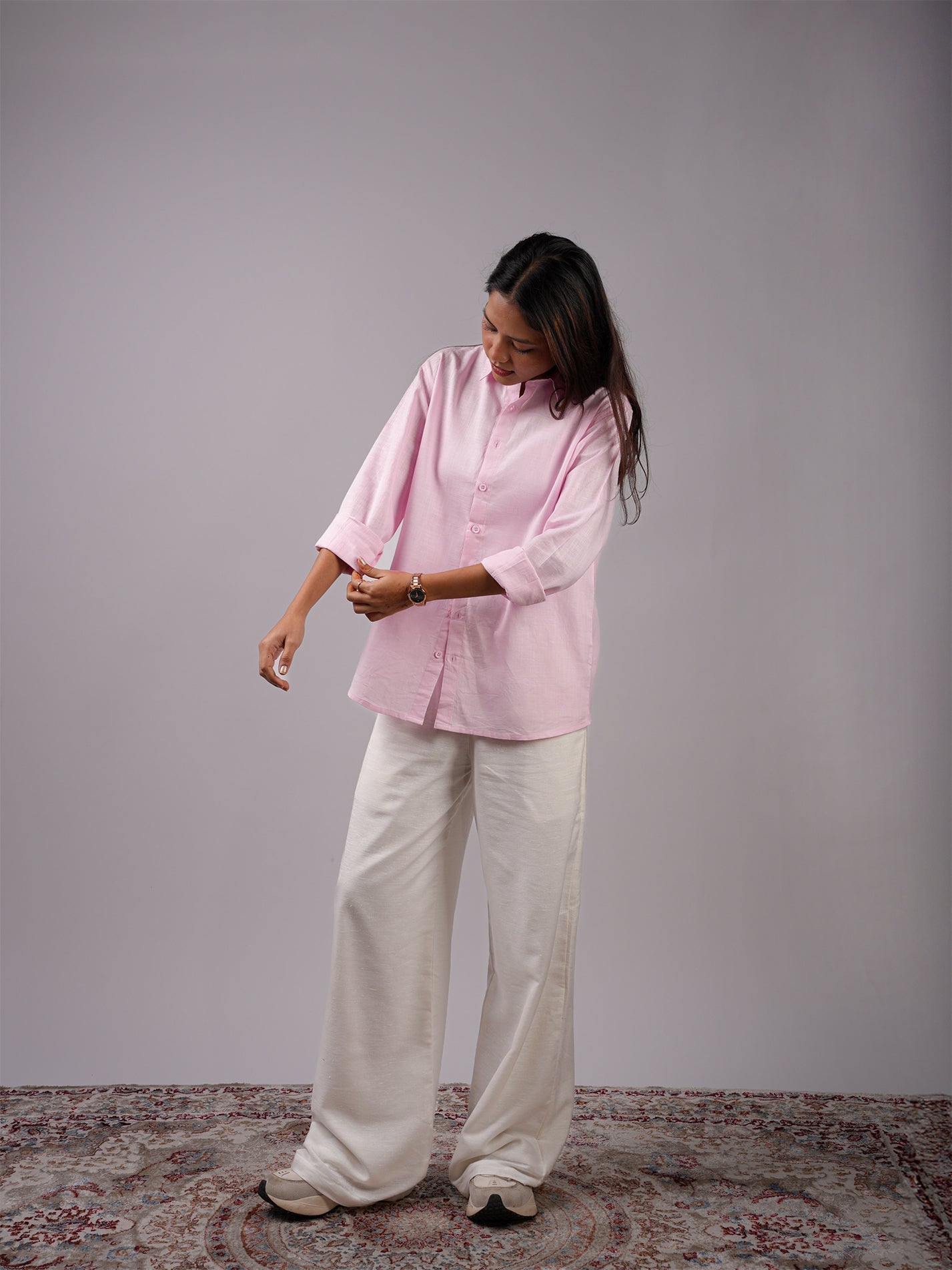 Oversized Pink Linen Shirt NISHORAMA