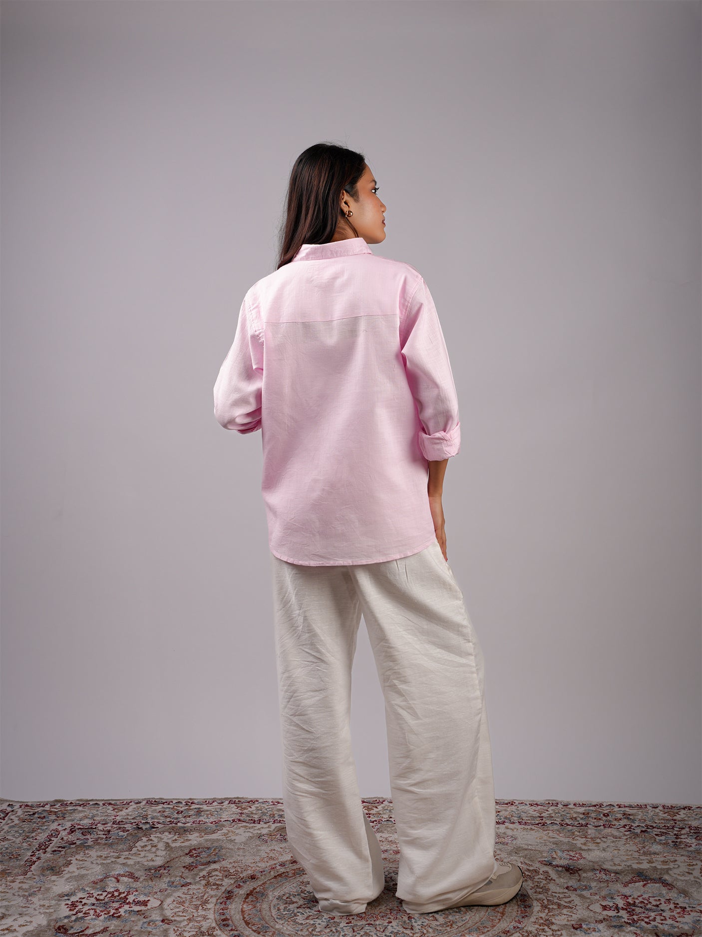 Oversized Pink Linen Shirt NISHORAMA