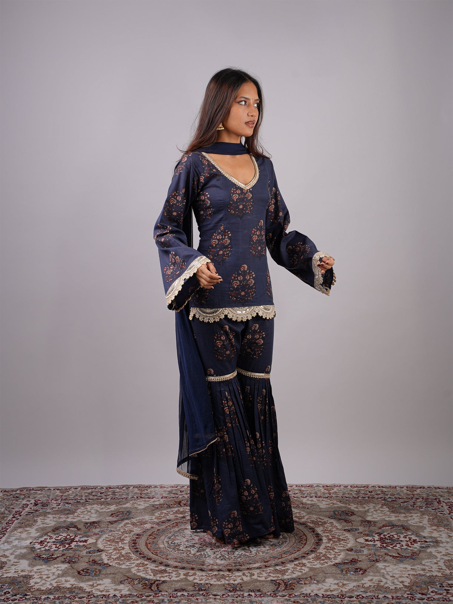 Inaayat Sleeved Corset Kurti With Sharara And Dupatta  Set NISHORAMA