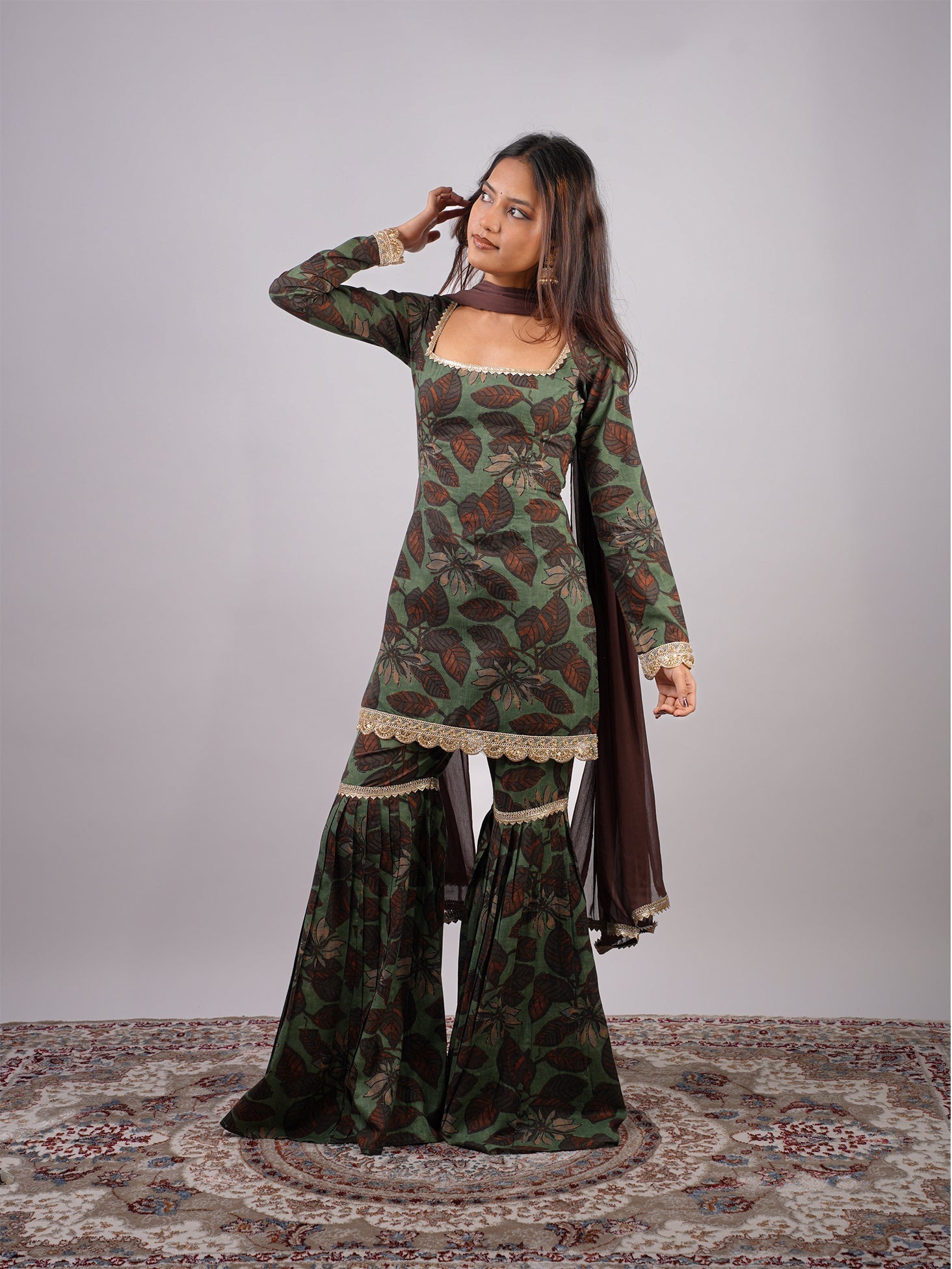 Meherzeen Sleeved Corset Kurti Sharara Set NISHORAMA