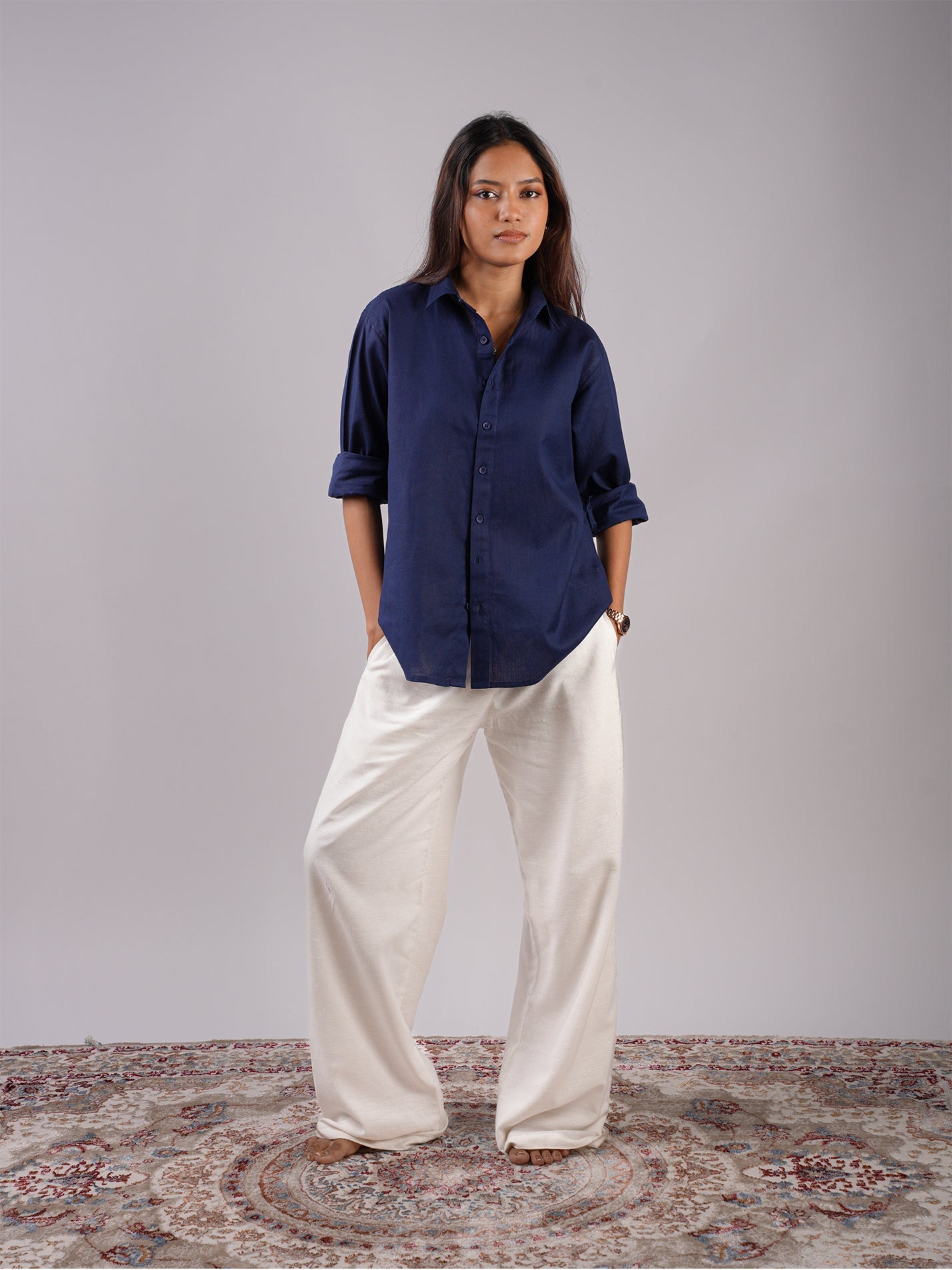 Oversized Blue Linen Shirt NISHORAMA
