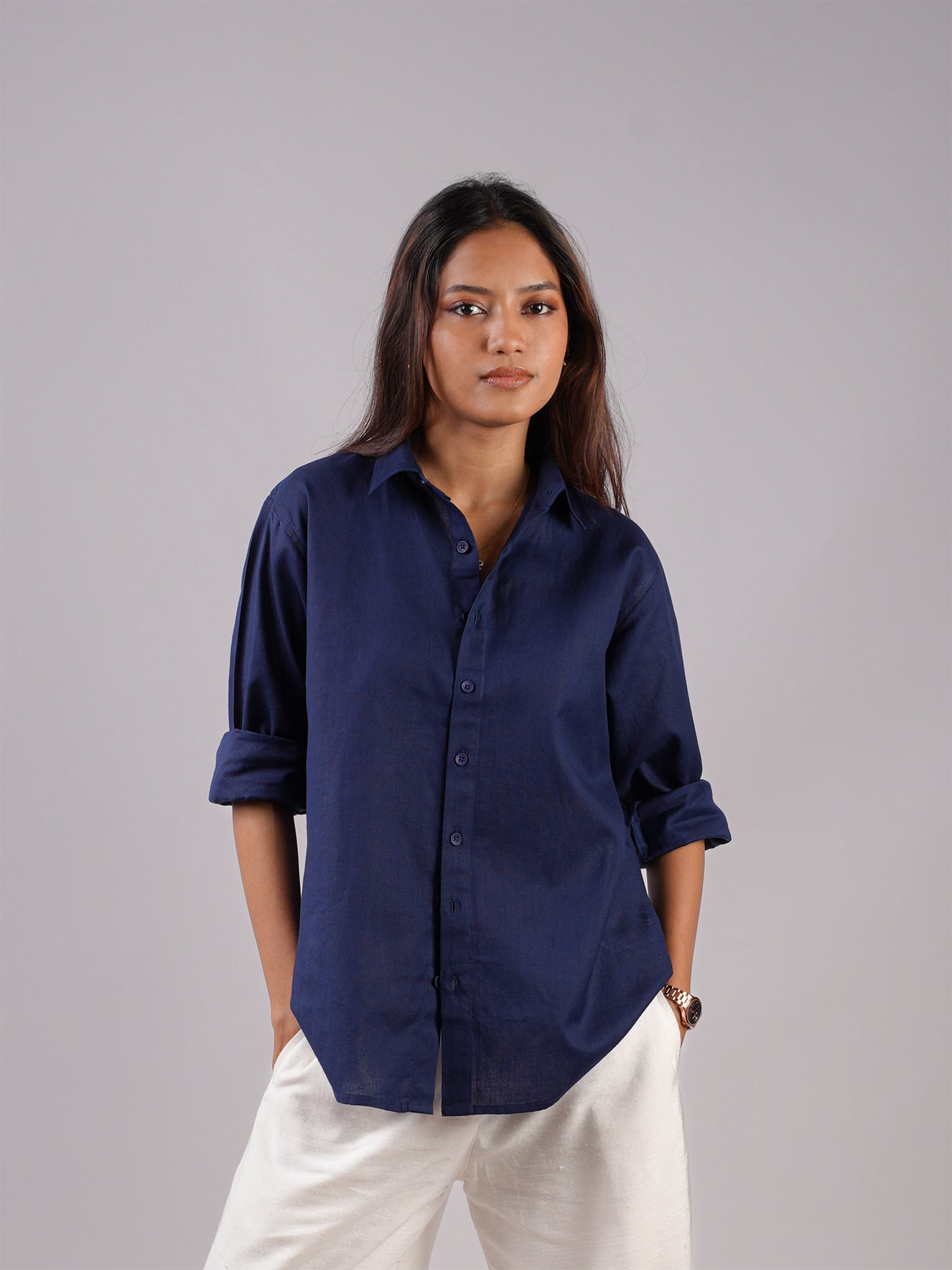 Oversized Blue Linen Shirt NISHORAMA