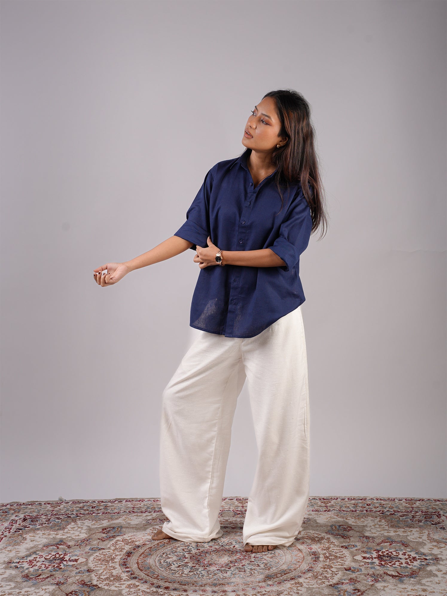 Oversized Blue Linen Shirt NISHORAMA