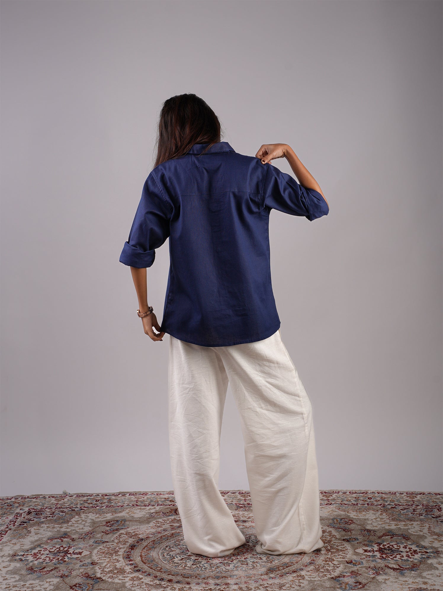 Oversized Blue Linen Shirt NISHORAMA