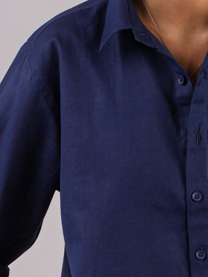 Oversized Blue Linen Shirt NISHORAMA