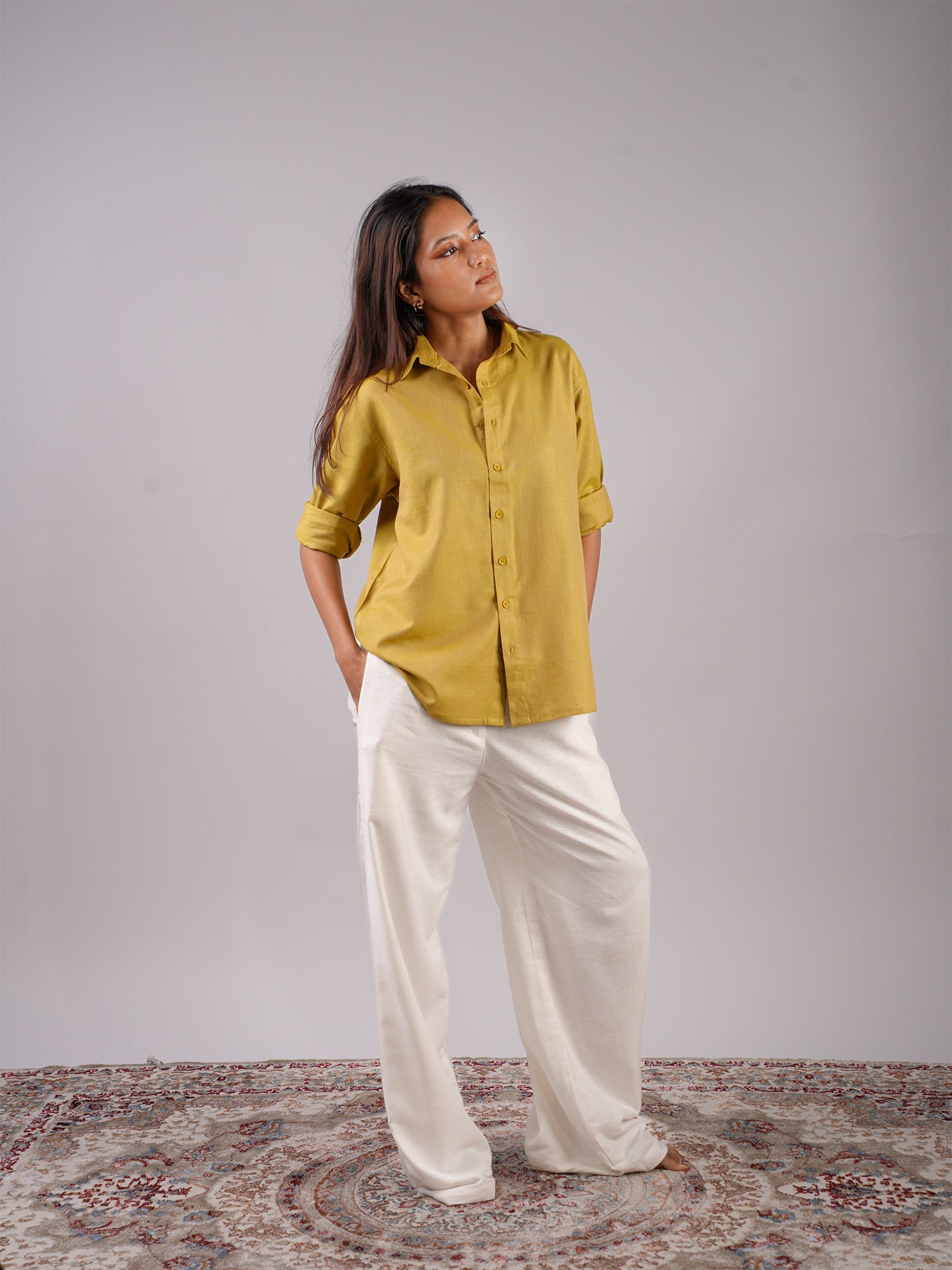 Oversized Green Linen Shirt NISHORAMA