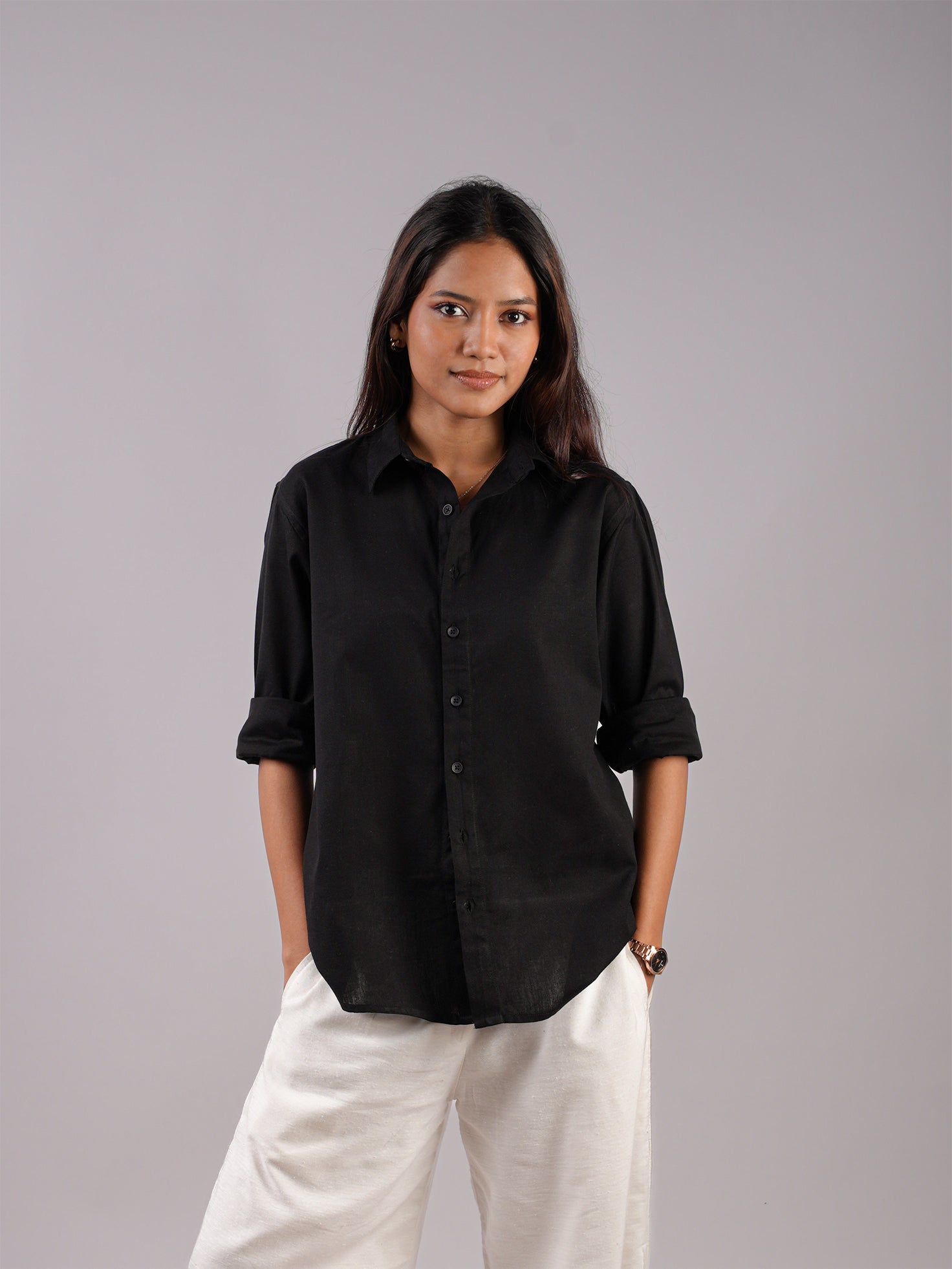 Oversized Black Linen Shirt NISHORAMA