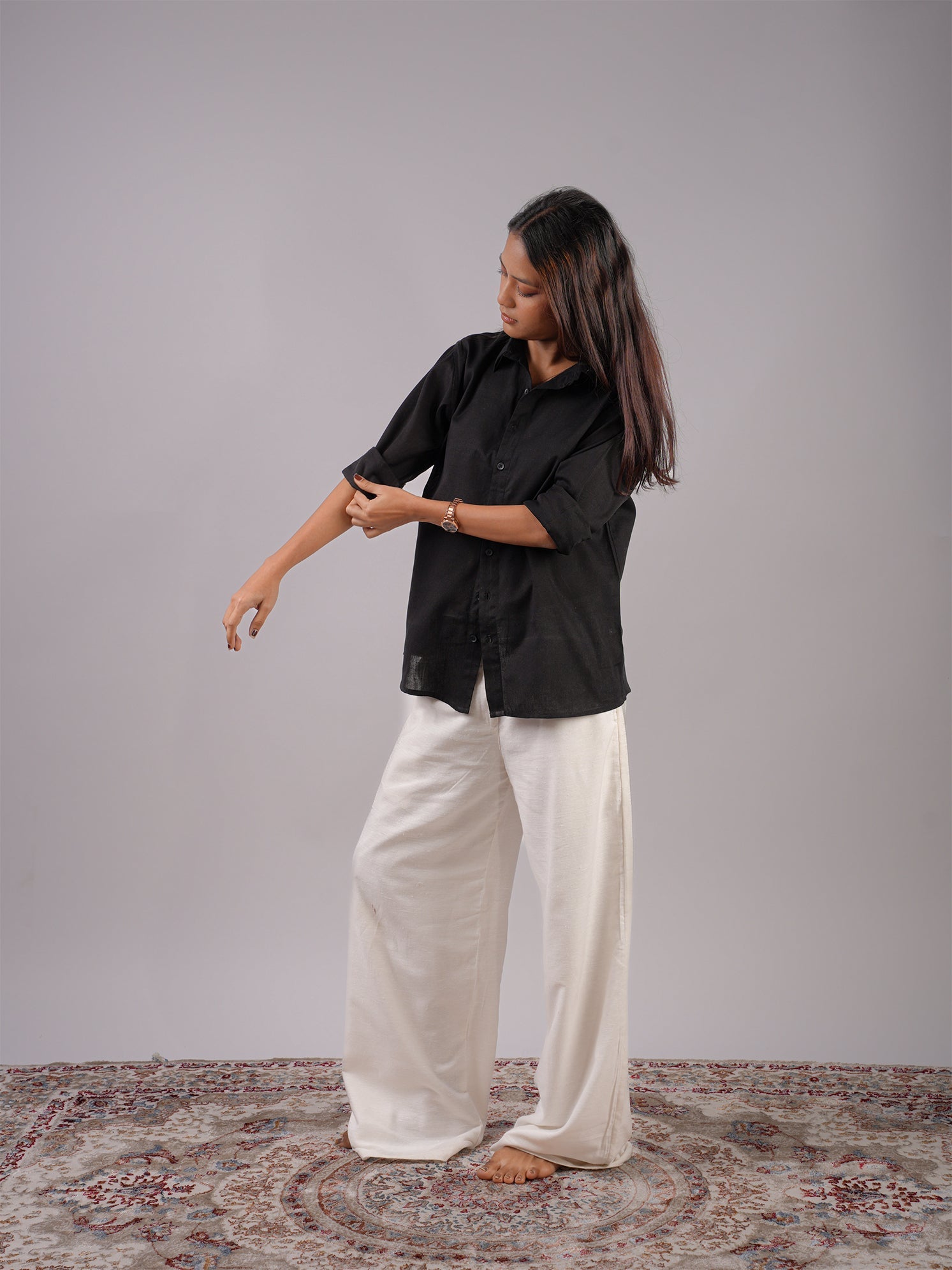 Oversized Black Linen Shirt NISHORAMA